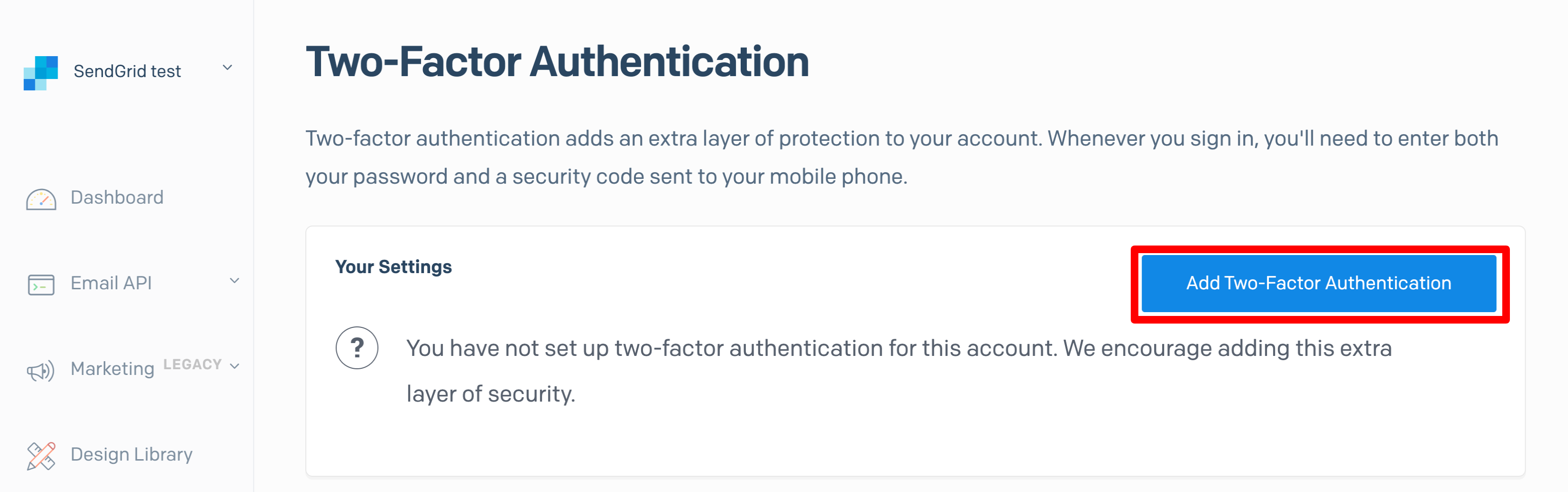 「Settings > Two-Factor Authentication」を選択