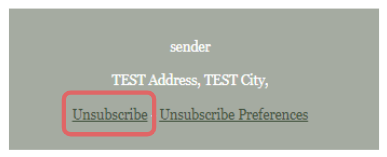 「Unsubscribe」がGroup Unsubscribesのリンク、「Unsubscribe Preferences」がPreference Centerのリンクに置き換えられる