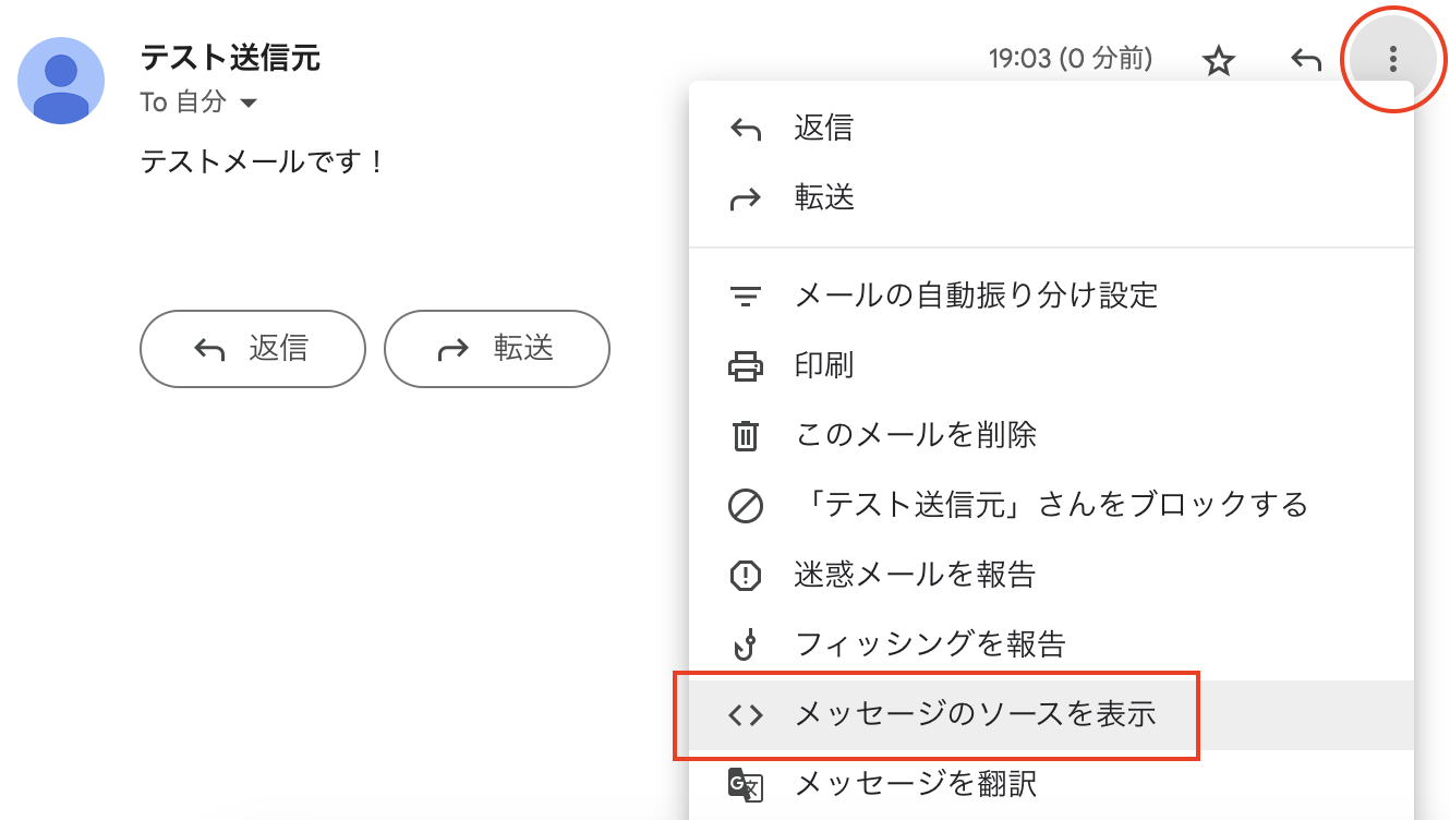 メッセージのソースを表示