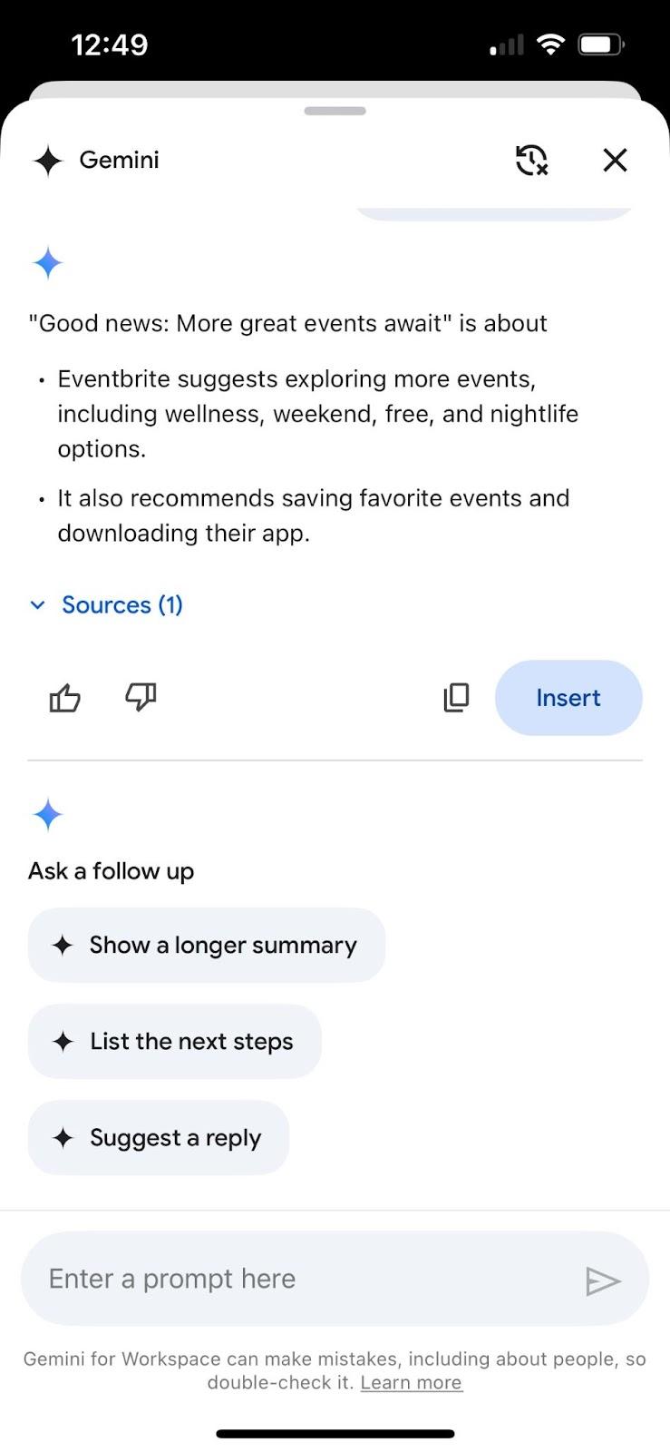 Geminiによるメールの要約の例
