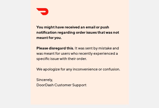 誤送信に関する訂正メール(DoorDash社)