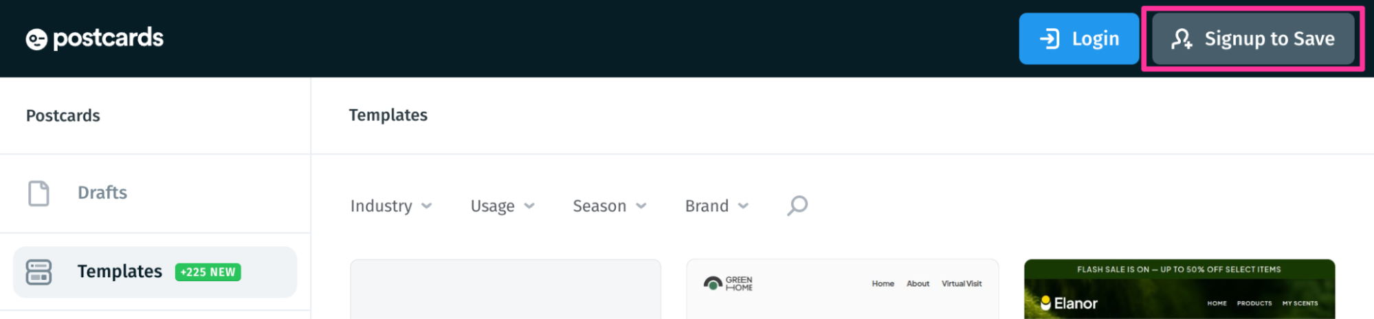 Postcardsのアカウントを作成