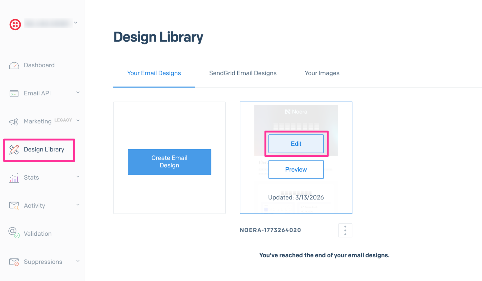 Design Libraryのテンプレートを開く
